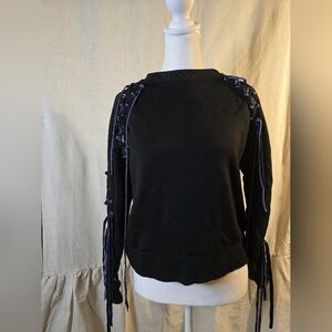 Maje Black Hoodie with Purple Lace Details
